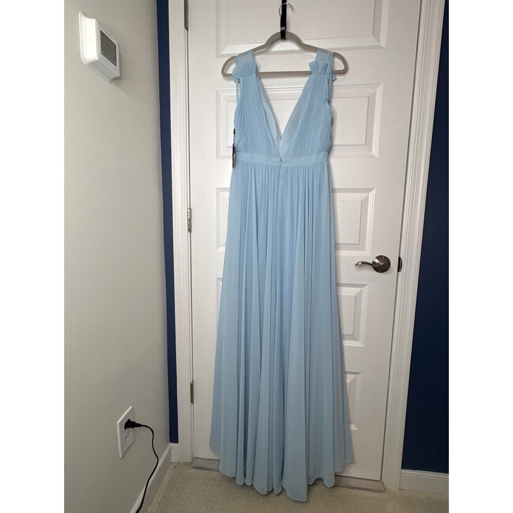 IEENA Mac Duggal Powder Blue Pleated Chiffon V-Neck Maxi Gown 55321 POB Size 8 - Picture 8 of 9